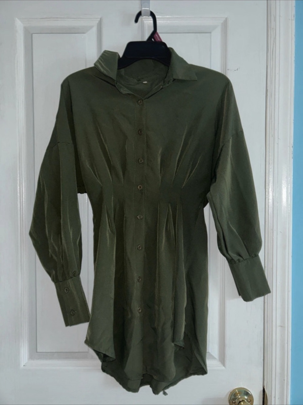 Olive Long Sleeve Mini Dress Shirt